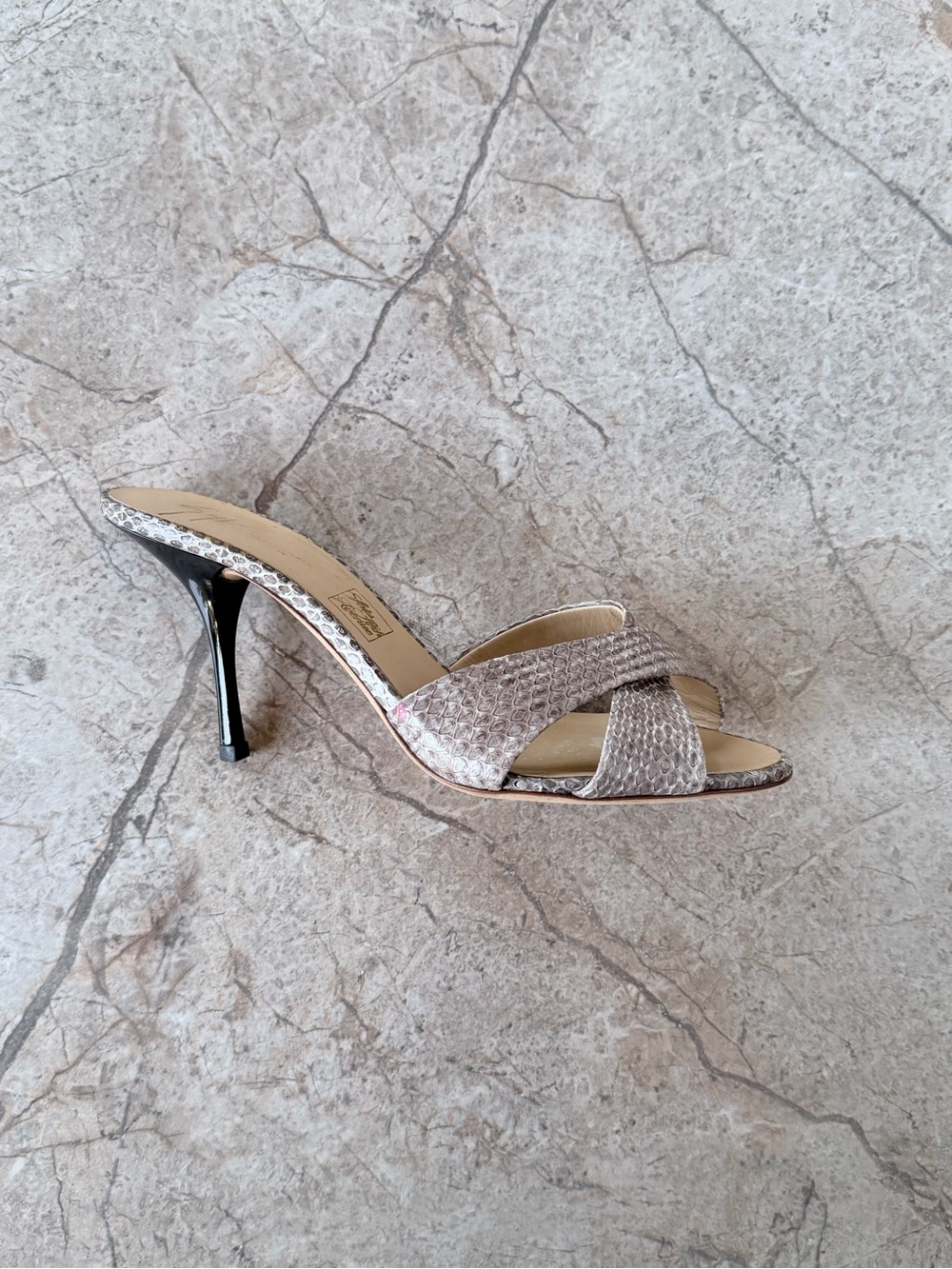 Giuseppe Zanotti Silver Metallic Python Crossover Stiletto Mules - Picture 7 of 11